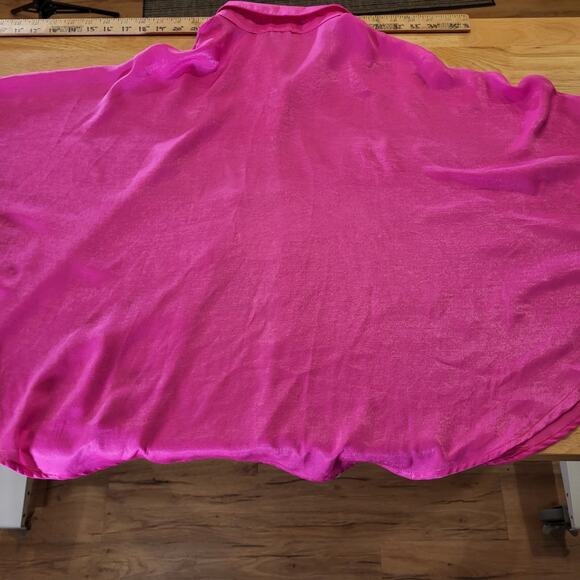 Bucketlist Pink Fuscia Silk Batwing Collared Blouse Soft Satin Unique - Picture 6 of 7